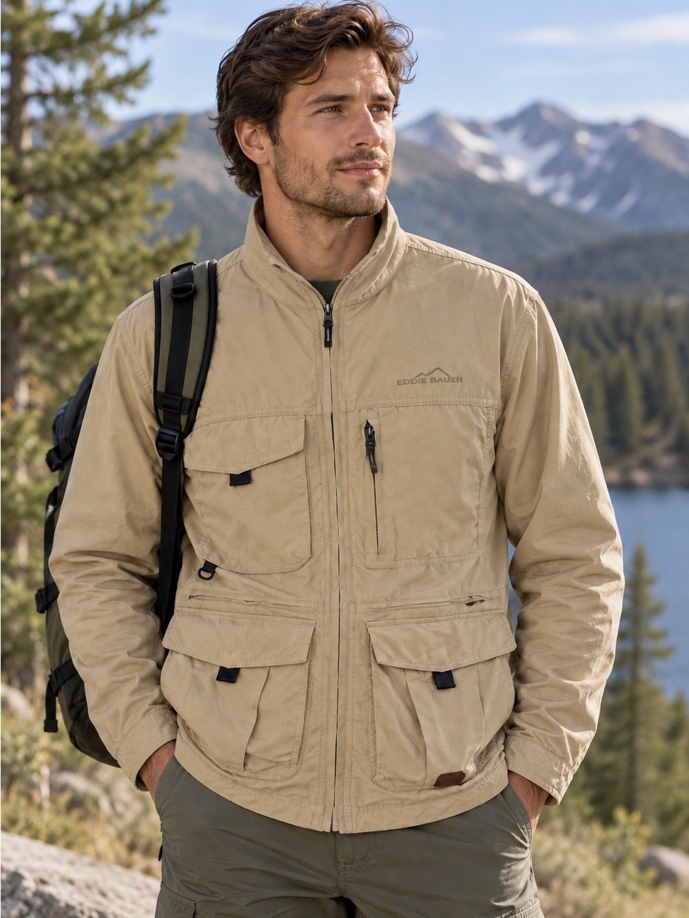 EDDIE BAUER Tan Adventurer Ripstop Outdoors Camping Wind Jacket Size M